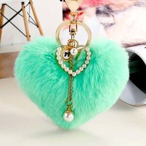 1pc Heart Shaped Pompom Keychain Cute Plush Key Chain Ring Bag Backpack Charm